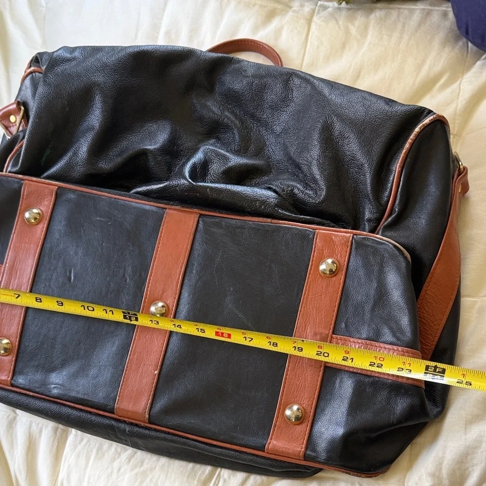 Ralph Lauren Black Leather Briefcase with Brown Trim and Polo Emblem